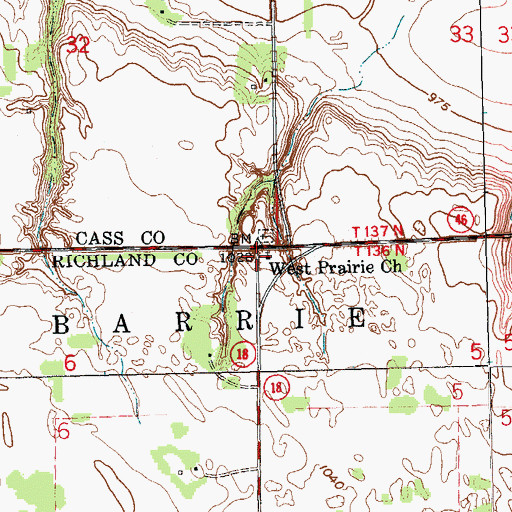 Topographic Map of West Prairie Church, ND
