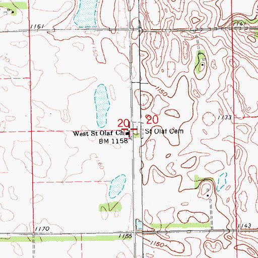 Topographic Map of West Saint Olaf Church, ND