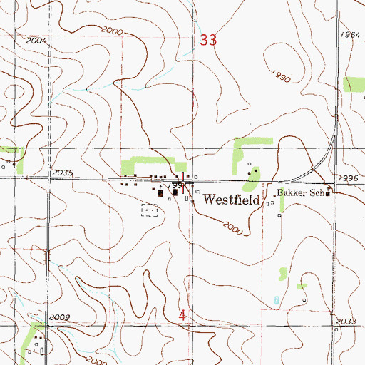 Topographic Map of Westfield, ND
