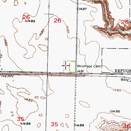 Topographic Map of Westhope Cemetery, ND