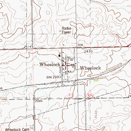 Topographic Map of Wheelock, ND