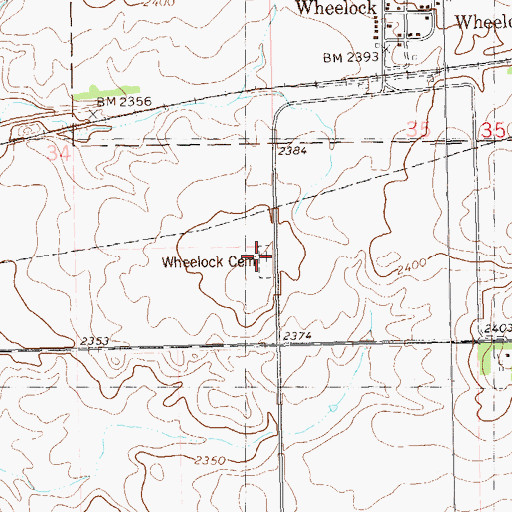 Topographic Map of Wheelock Cemetery, ND