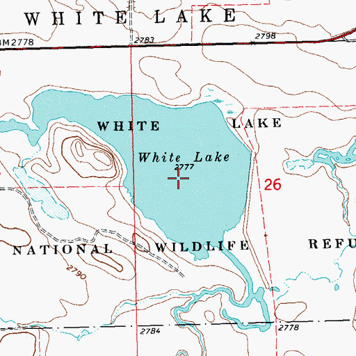 Topographic Map of White Lake National Wildlife Refuge, ND