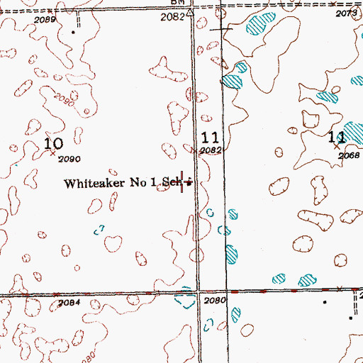 Topographic Map of Whiteaker Number 1 School, ND