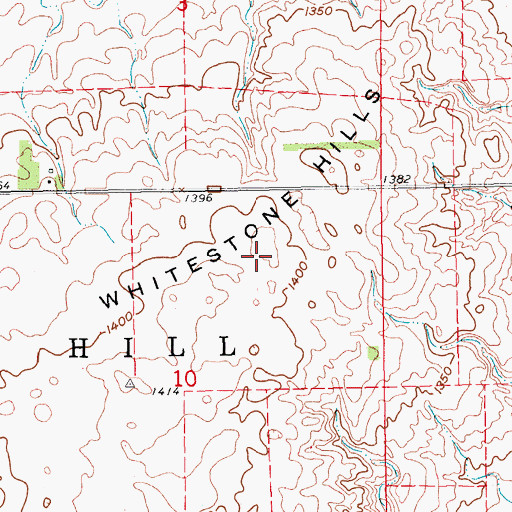 Topographic Map of Whitestone Hills, ND