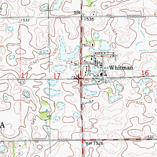 Topographic Map of Whitman, ND
