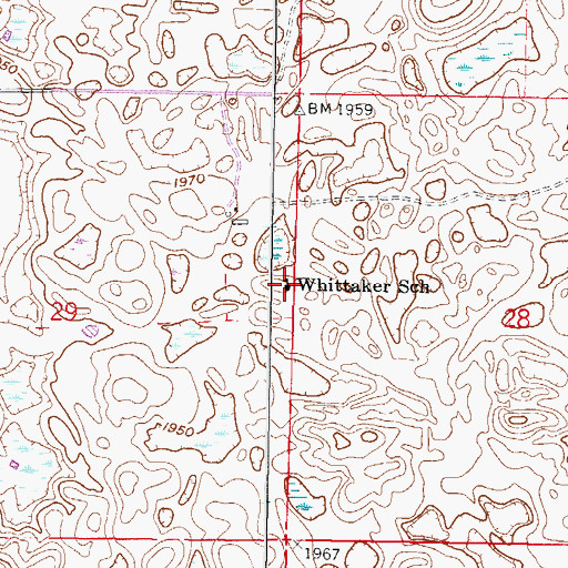 Topographic Map of Whittaker School, ND