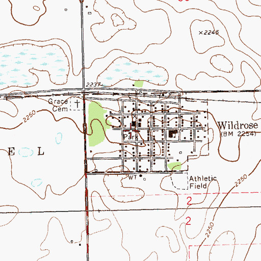 Topographic Map of Wildrose, ND