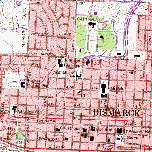 Topographic Map of Will-More Elementary School, ND