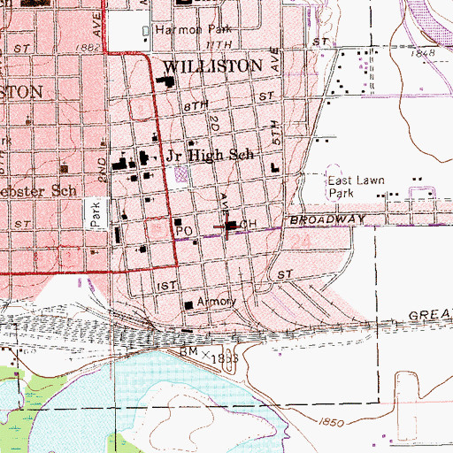 Topographic Map of Williston, ND