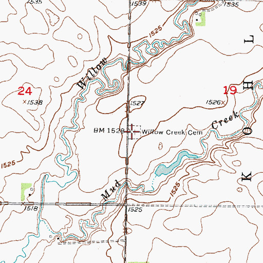 Topographic Map of Willow Creek Lutheran Cemetery, ND