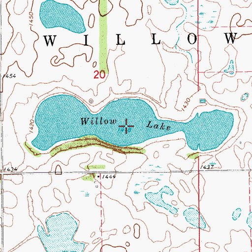 Topographic Map of Willow Lake, ND
