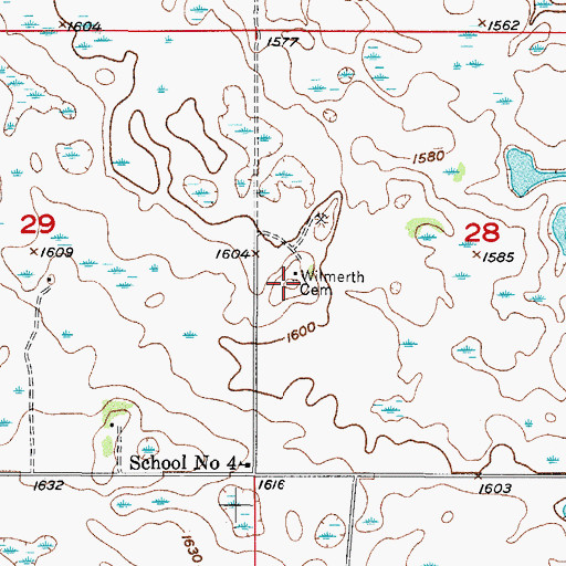 Topographic Map of Wilmerth Cemetery, ND