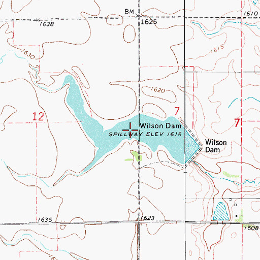 Topographic Map of Wilson Dam, ND