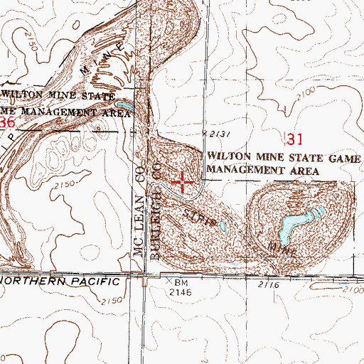 Topographic Map of Wilton Mine State Game Management Area, ND