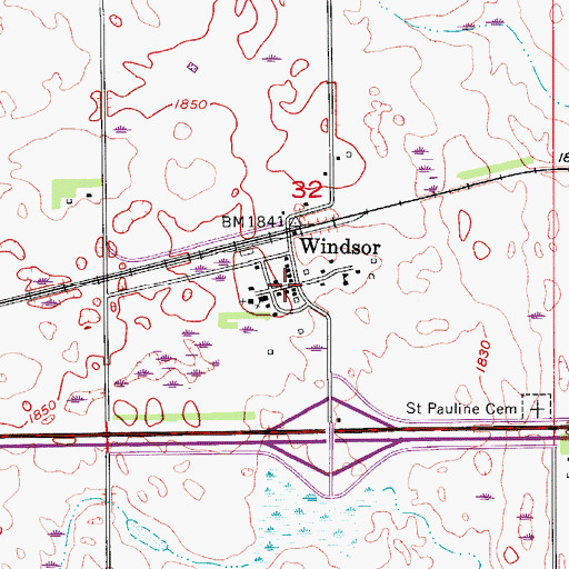 Topographic Map of Windsor, ND
