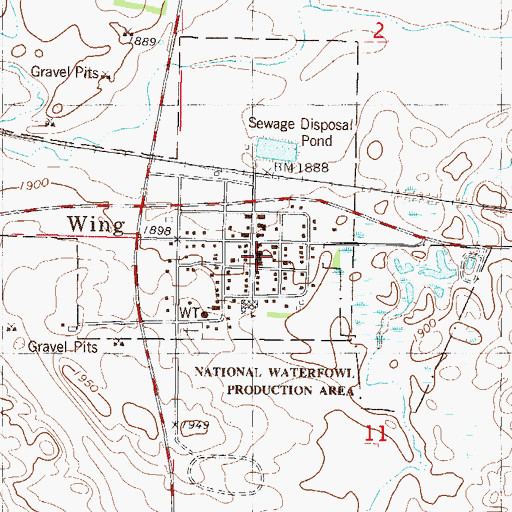 Topographic Map of Wing, ND