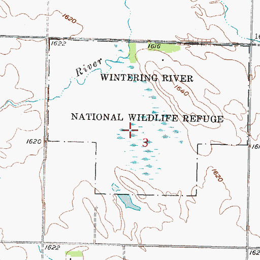 Topographic Map of Wintering River National Wildlife Refuge, ND
