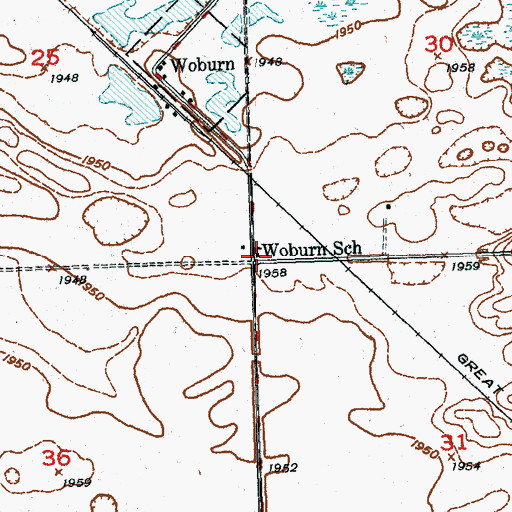 Topographic Map of Woburn School, ND