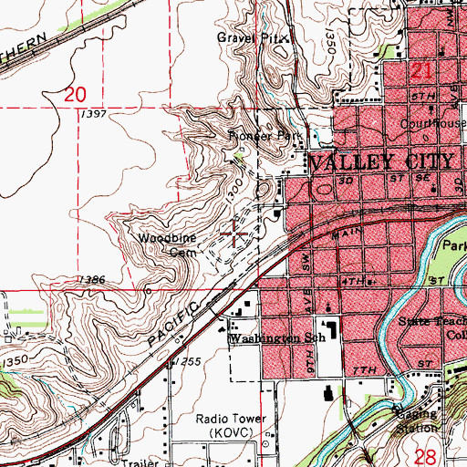 Topographic Map of Woodbine Cemetery, ND