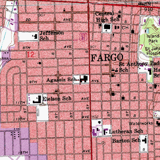 Topographic Map of Woodrow Wilson Alt High School, ND