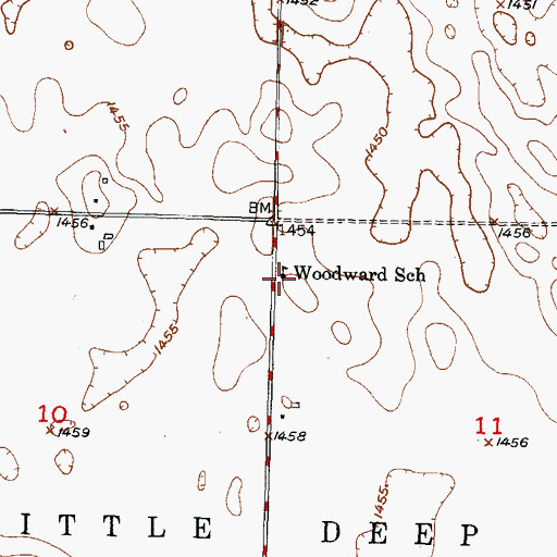 Topographic Map of Woodward School, ND