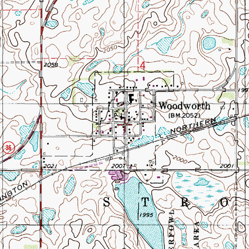 Topographic Map of Woodworth, ND