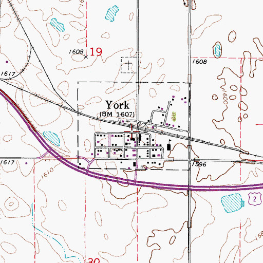 Topographic Map of York, ND