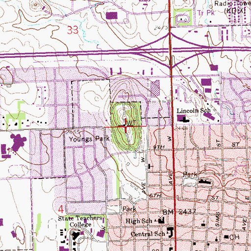 Topographic Map of Youngs Park, ND