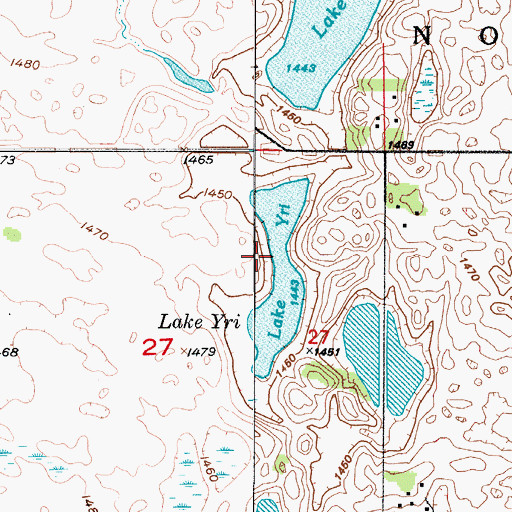 Topographic Map of Lake Yri, ND