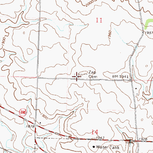 Topographic Map of Zap Cemetery, ND