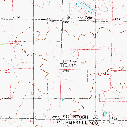 Topographic Map of Zion Cemetery, ND