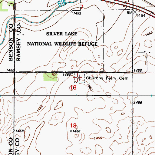 Topographic Map of Churchs Ferry Cemetery, ND
