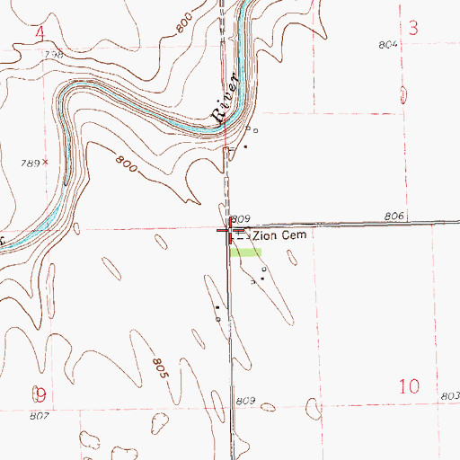 Topographic Map of Zion Cemetery, ND
