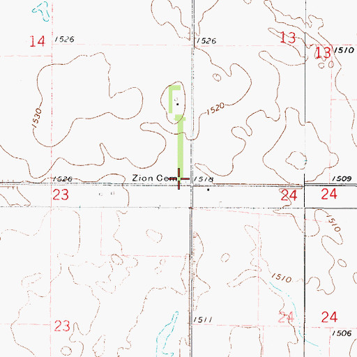 Topographic Map of Zion Cemetery, ND