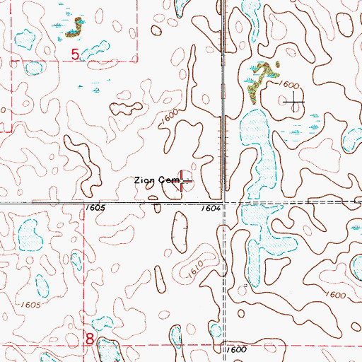 Topographic Map of Zion Lutheran Cemetery, ND