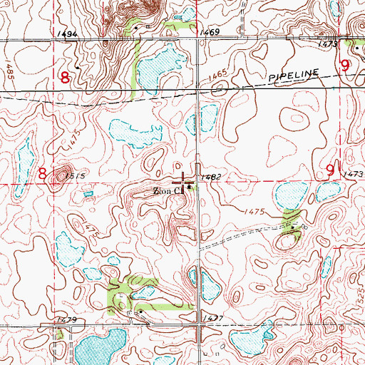 Topographic Map of Zion Church, ND