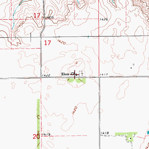 Topographic Map of Zion Church, ND