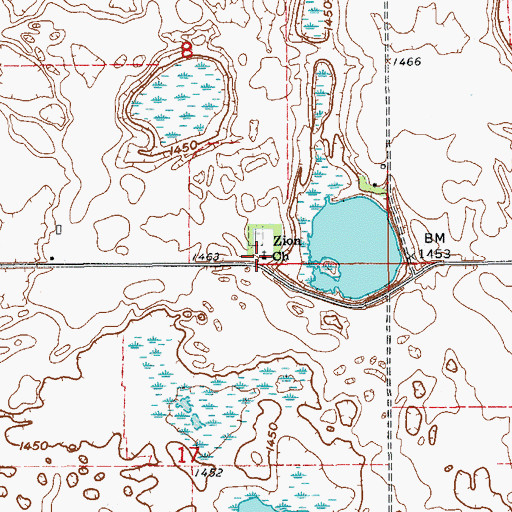 Topographic Map of Zion Church, ND