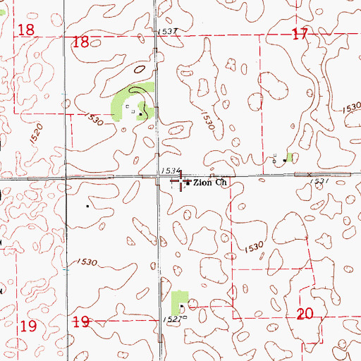 Topographic Map of Zion Church, ND