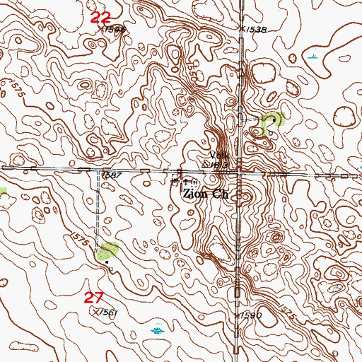 Topographic Map of Zion Church, ND