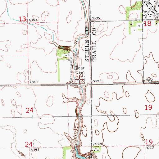 Topographic Map of Zoar Cemetery, ND