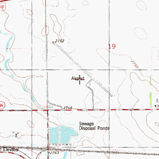 Topographic Map of Beach Airport, ND