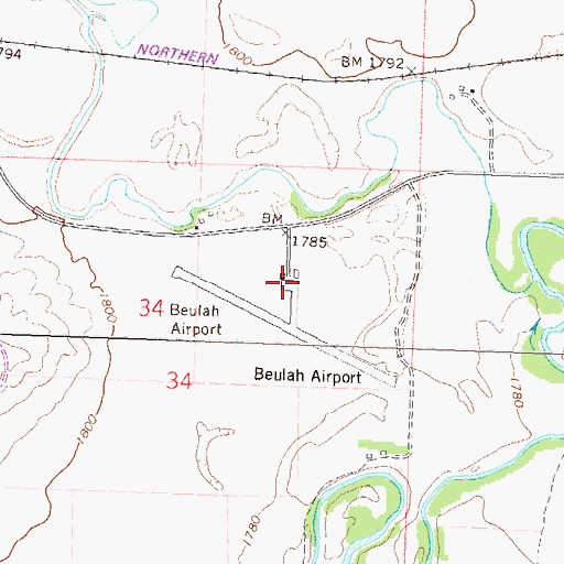 Topographic Map of Beulah Airport, ND