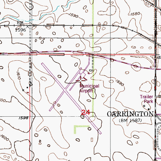 Topographic Map of Carrington Municipal Airport, ND
