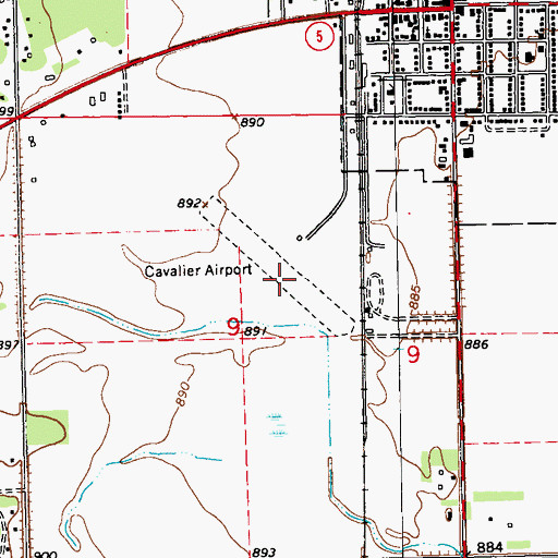 Topographic Map of Cavalier Municipal Airport, ND
