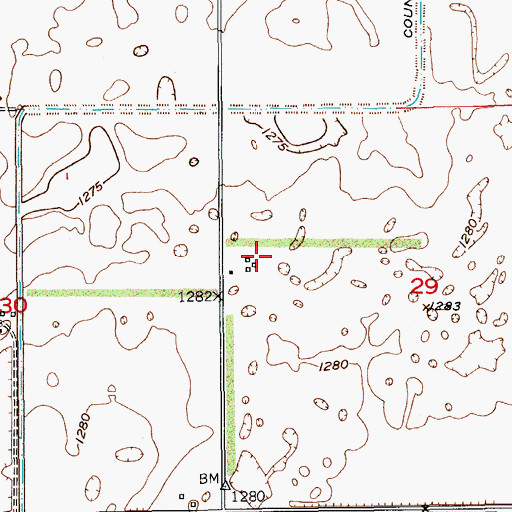 Topographic Map of Dahl Private Airport, ND