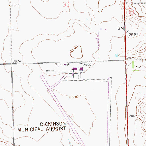 Topographic Map of Dickinson - Theodore Roosevelt Regional Airport, ND