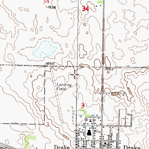 Topographic Map of Drake Municipal Airport (historical), ND