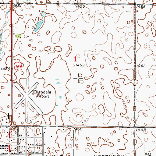 Topographic Map of Ellendale Municipal Airport, ND